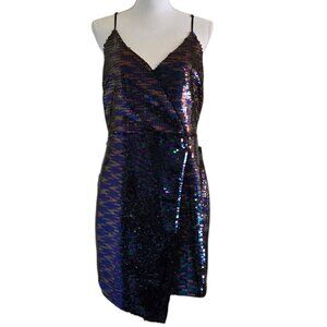 Adelyn Rae Iridescent Sequin Mini Dress in Black and Blue